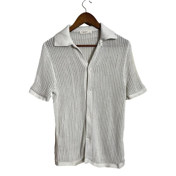 Suitsupply Off-White Crochet Polo Cardigan Cotton Silk Mens Medium - Picture 2 of 10